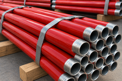 Black welded steel pipe, epoxy-painted RAL 3000 and threaded