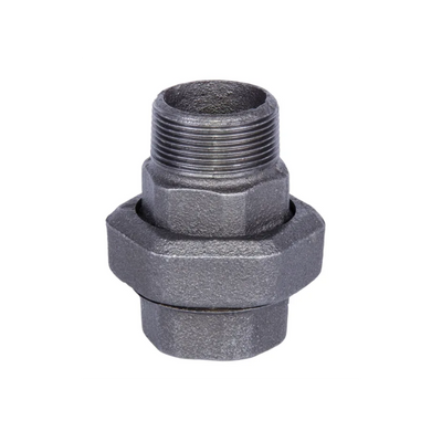 Black malleable iron union, female-male thread