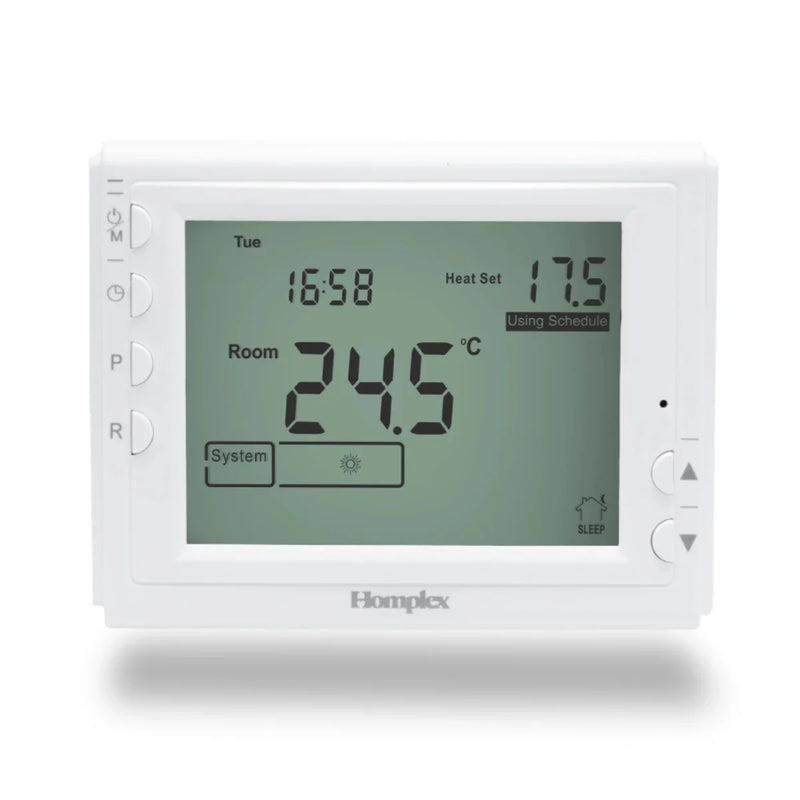 Termostat de ambient pentru centrala, cu fir, Homplex 909, programabil , afisaj digital, IP42, alb